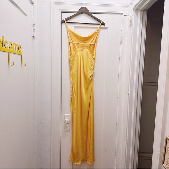 Ramy Brook Satin Draped Maxi Dress Canary Yellow - Picture 2 of 6